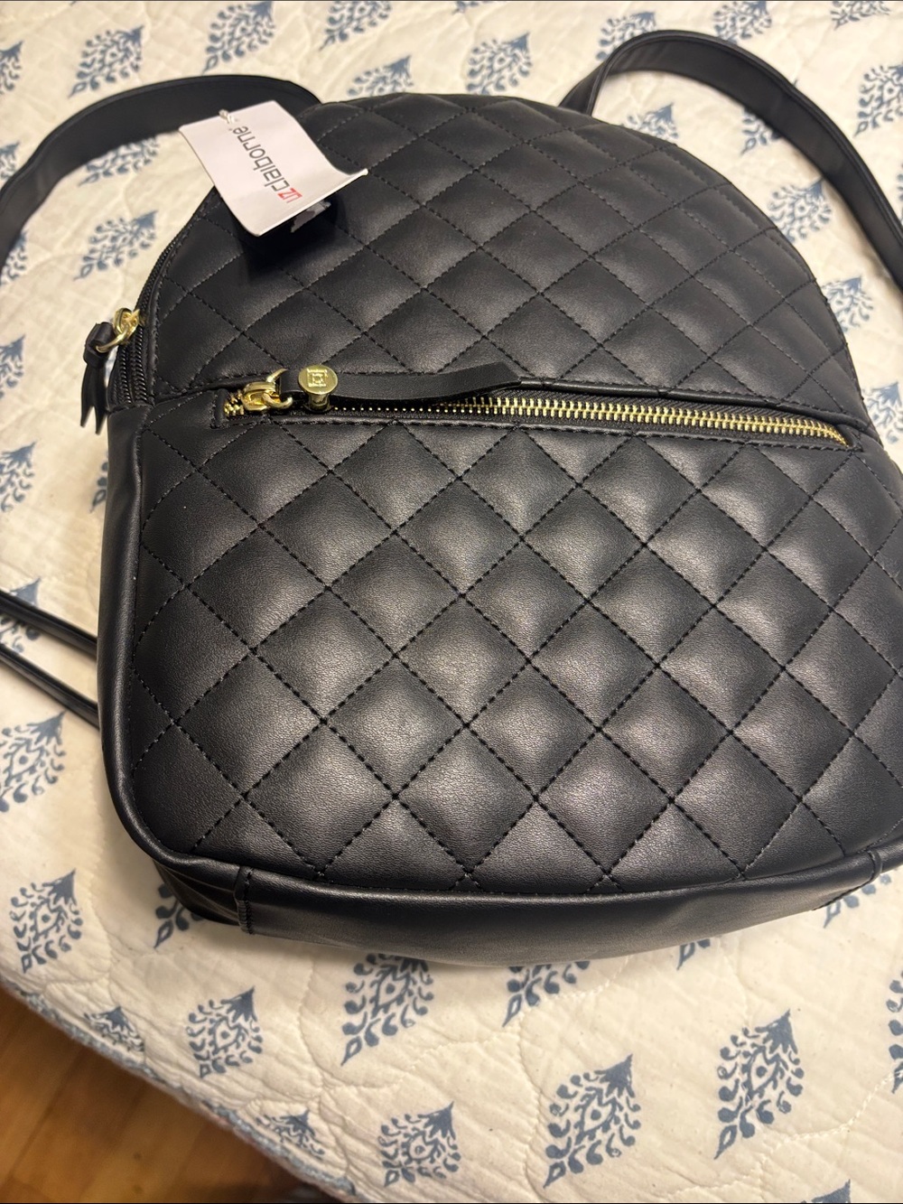 Liz Claiborne Quilted Black Backpack with Gold Hardware